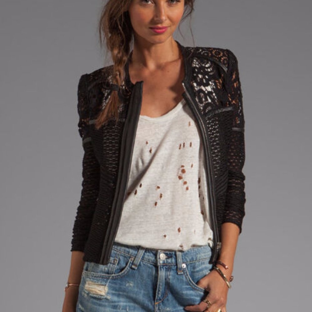 Iro Lewis Black Leather and Lace Crochet Jacket - Picture 5 of 15